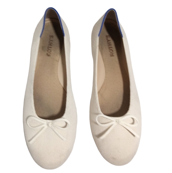 Rothy’s Cream Ivory Washable Knit Ballet Flats Bow Round Toe Eco Friendly SZ 10 - Picture 1 of 10